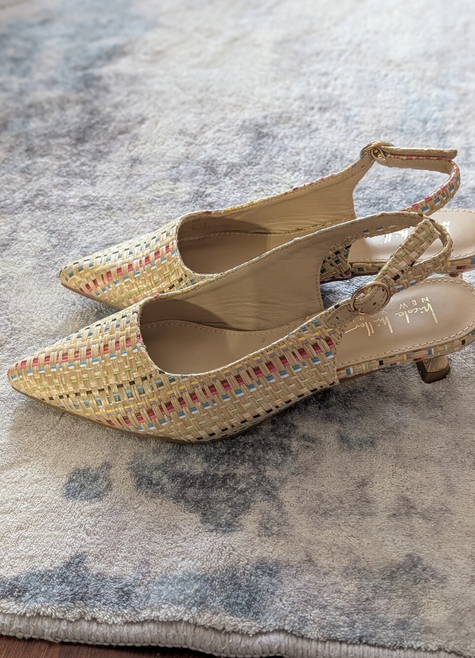 Nicole Miller/ Raffia Kitten Heel Slingback Pump In Multi Raffia Woven 6.5 - Picture 2 of 5